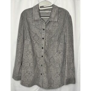 J. Jill Shirt Gray Corduroy Shacket Jacquard Button Front Floral Cotton Medium